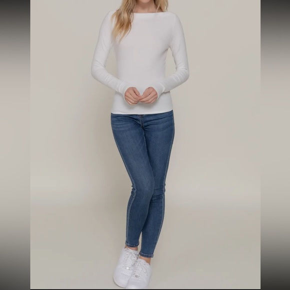 LONG SLEEVE WIDE BOAT NECK BRUSHED RIB KNIT TOP - Picture 4 of 4